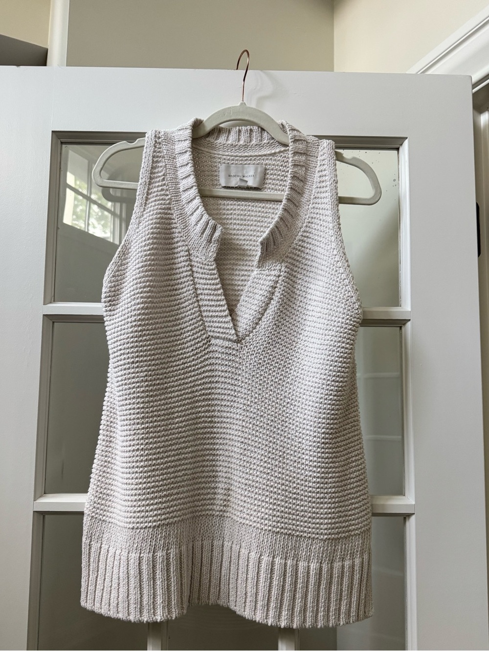 Brochu Walker Shell Cotton Linen Open Knit Sleeveless Sweater